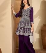 embroidered v-neck kurta & palazzos