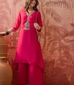 embroidered v-neck kurta & palazzos kurta set