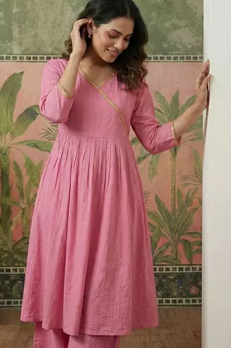 yoke  embroidered kurta & palazzos kurta sets