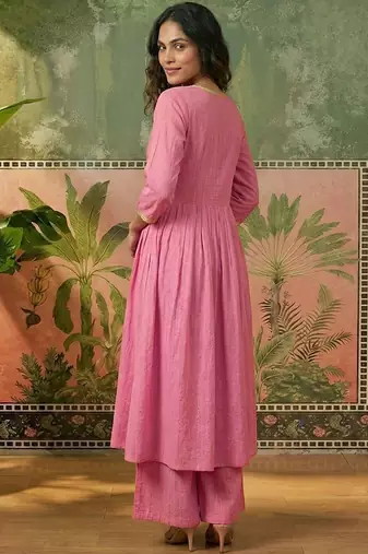 yoke  embroidered kurta & palazzos kurta sets