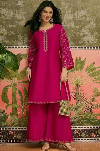 embroidered v-neck kurta & palazzos