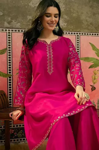 embroidered v-neck kurta & palazzos