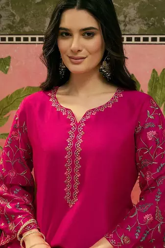 embroidered v-neck kurta & palazzos