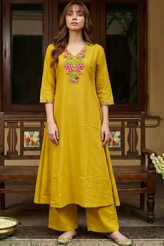 yoke design v-neck kurta & palazzos