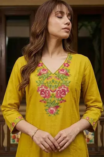 yoke design v-neck kurta & palazzos