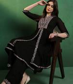 alina cut embroidered a-line silk kurta with palazzo set