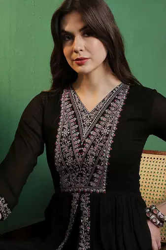 alina cut embroidered a-line silk kurta with palazzo set