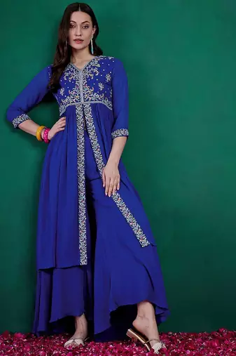 alina cut floral embroidered v-neck kurta with palazzo
