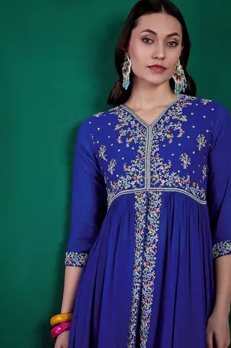 alina cut floral embroidered v-neck kurta with palazzo