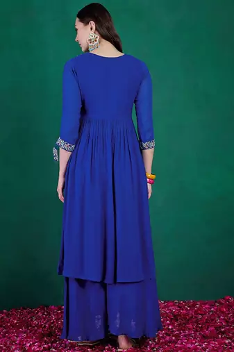 alina cut floral embroidered v-neck kurta with palazzo