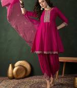 embroidered a-line kurta set with afghani pant & dupatta