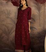embroidered sequence kurta & palazzos with dupatta set