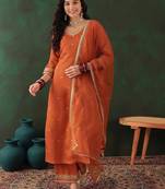 floral embroidered zari straight kurta & trouser with dupatta