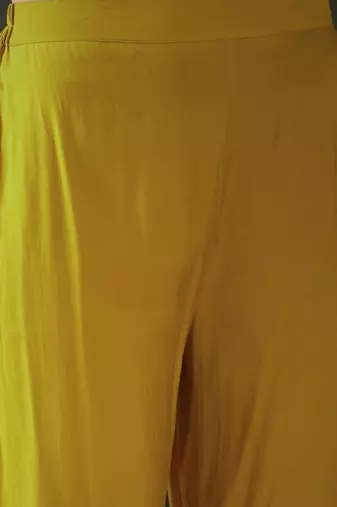 yellow floral embroidered round neck zari straight kurta & palazzos with dupatta