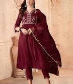 floral yoke design empire v-neck sequinned anarkali kurta with trouser and dupatta