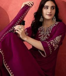 women floral embroidered a-line kurta with trousers & dupatta
