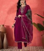 women floral embroidered a-line kurta with trousers & dupatta