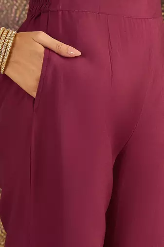 zari sequence thread embroidered a-line kurta & trousers with dupatta