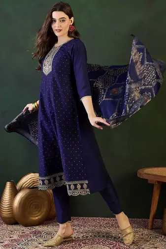 floral embroidered kurta with trouser & dupatta