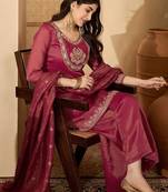 women silk blend embroidered kurta sets with dupatta