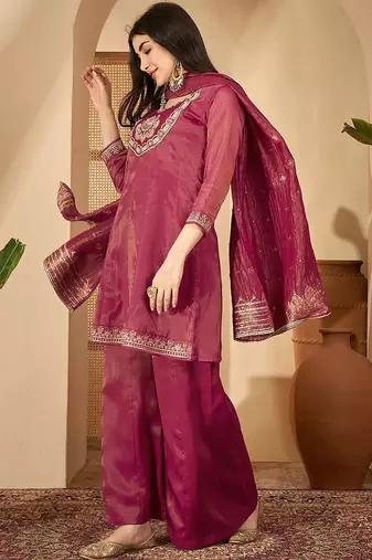 women silk blend embroidered kurta sets with dupatta