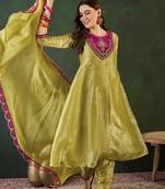 floral embroidered a-line kurta trouser with dupatta