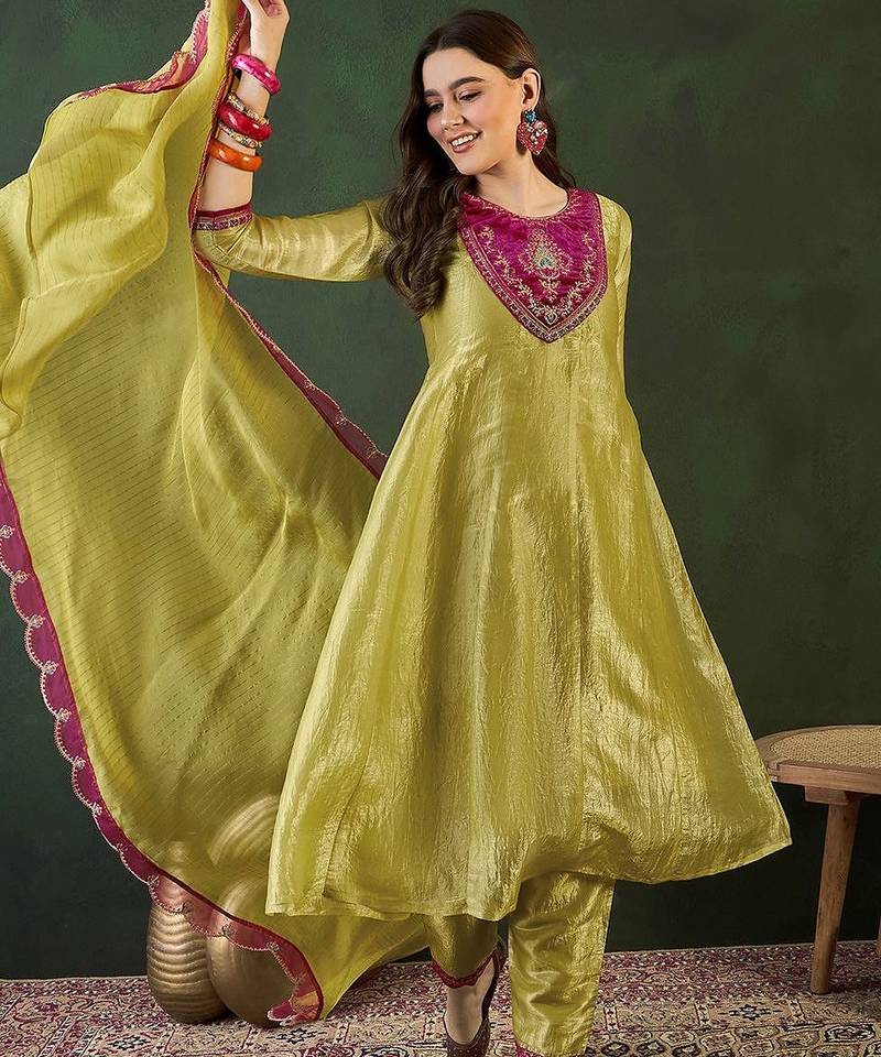 floral embroidered a-line kurta trouser with dupatta
