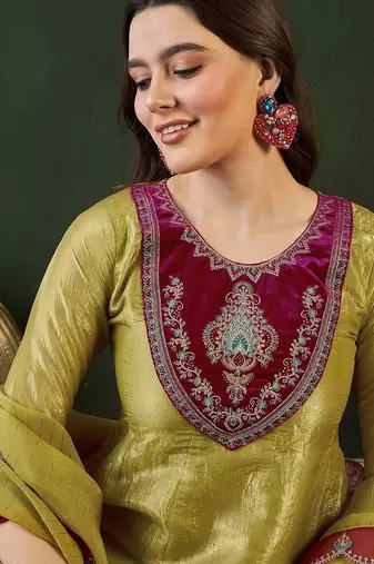 floral embroidered a-line kurta trouser with dupatta
