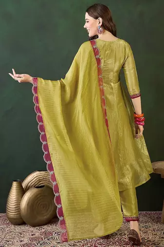 floral embroidered a-line kurta trouser with dupatta