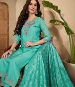 women ethnic motifs embroidered regular thread work kurta with trousers & with dupatta