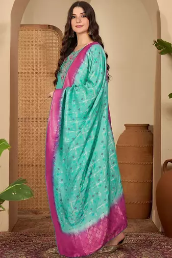 women ethnic motifs embroidered regular thread work kurta with trousers & with dupatta