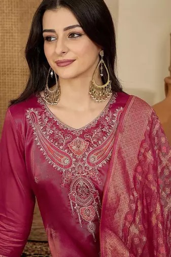 women ethnic motifs embroidered regular thread work kurta with trousers & with dupatta