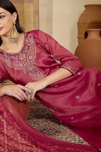 women ethnic motifs embroidered regular thread work kurta with trousers & with dupatta