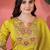 floral yoke design mirror work straight kurta with trousers & dupatta