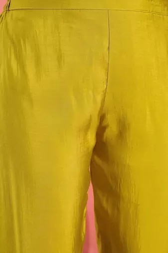 floral yoke design mirror work straight kurta with trousers & dupatta