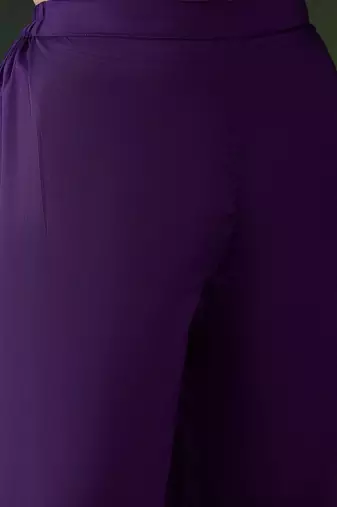 purple floral embroidered thread work straight kurta with trouser and dupatta