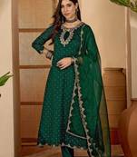 women ethnic motifs embroidered anarkali kurta with trouser & dupatta