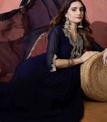 floral yoke design pleated sequinned a-line kurta with trouser & dupatta
