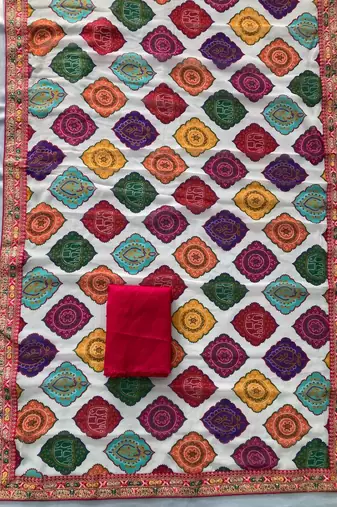 Multi white clr rajwadi bandhej print saree with solid blouse 