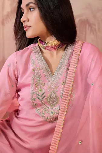 Women ethnic motifs embroidered regular sequinned kurta with trousers & dupatta