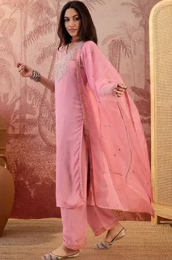 Women ethnic motifs embroidered regular sequinned kurta with trousers & dupatta