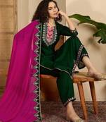 embroidered sequence kurta & trousers with dupatta set