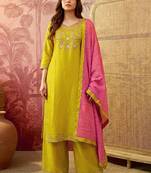 embroidered sweetheart neck kurta & palazzos with dupatta