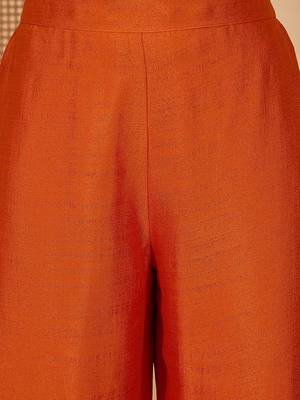 floral yoke design round neck sequinned straight kurta & palazzos with dupatta 3