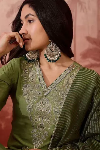 embroidered v-neck kurta & palazzos kurta sets