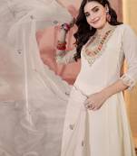 embroidered round neck kurta & trousers kurta sets