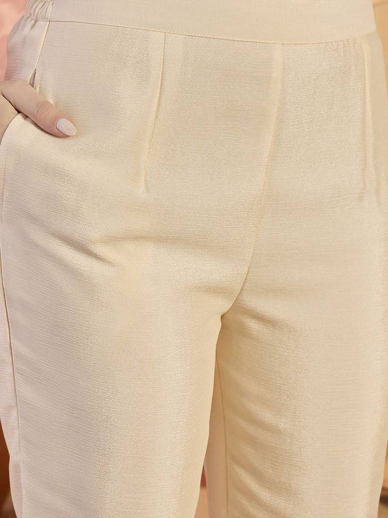 embroidered round neck kurta & trousers kurta sets