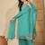 zari thread embroidered round neck straight kurta & trousers with dupatta