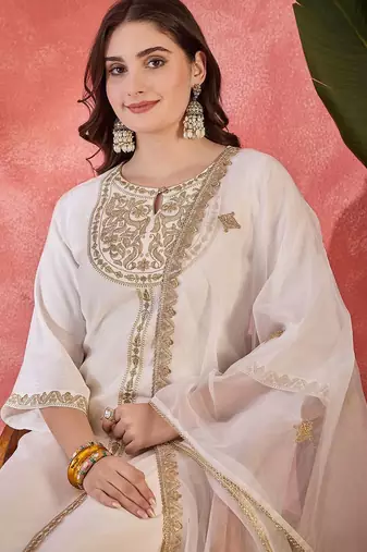 zari  women sequence embroidered straight kurta & trousers with dupatta