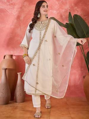 zari  women sequence embroidered straight kurta & trousers with dupatta 3